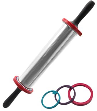 LABRIMP Mattarello Acciaio Regolabile Con Anelli Spessori Per Pasta Fondant e Impasti Antiaderente e Resistente Per Cucina Professionale e Domestica