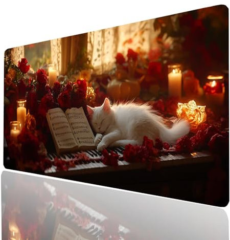 Tapis de Souris xxl 160x80x0.3CM Piano Desk Mat ChatTapis de Bureau Gaming Bords Cousus Design Durable et Imperméable avec Base en Caoutchouc Antidérapante pour Souris Sans Fil Clavier Model-11540