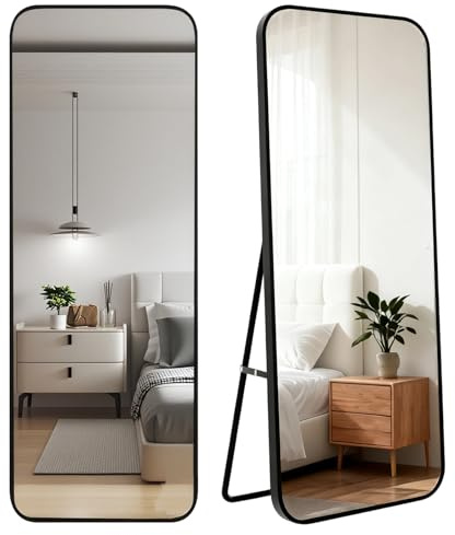 ECHOLYMTT Specchio da pavimento a figura intera con Angoli Arrotondati 150x55 cm, Cornice in Alluminio Dorato, Design Elegante, da Appoggiare o Appendere per Soggiorno, Camera da Letto, Ingresso
