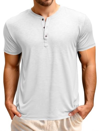 Runcati T-shirt Henley à manches courtes pour homme, coupe régulière, col rond, couleur unie, basique, décontracté, avec boutonnière