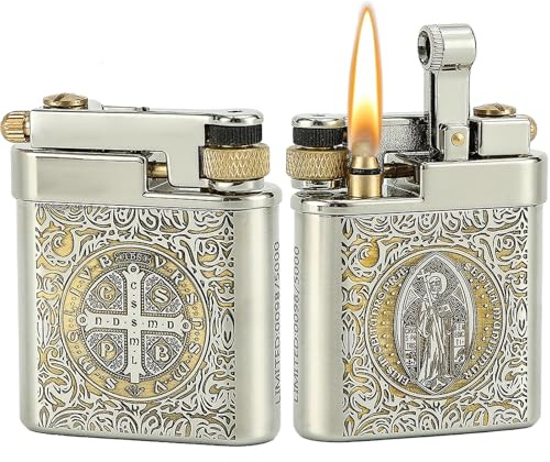 DOUBFIVSY Mechero Vintage Encendedor de Queroseno Recargable, Encendedor de Trinchera de Latón Mecánico, Colección de Encendedores Únicos, Regalo Ideal para Hombres, Padres y Esposos (Constantino)