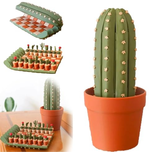 Cactichess, Roll up Cactus Chess Set, 32 pezzi di cactus Chess Board, 3D stampati portatili a forma di cavità, set di gifts, succulente pianta di casi, regalo creativo per famiglia, amici e piantine