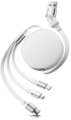 120W Multi Ladekabel 6-in-1,USB-C/Light-ning/Micro USB Schnellladekabel mit PD/QC für iPhone 16/15, Galaxy, Huawei, iPad,110CM Einziehbares Ladekabel(gelb)