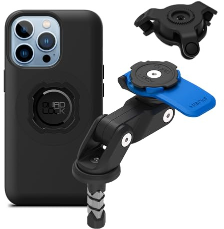QUAD LOCK Gabelschaft-Handyhalterung (V2) für Motorrad mit Vibrationsdämpfer und MAG Hülle für iPhone 13 Pro