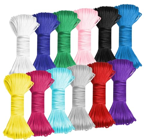 12 Stück Nylonschnur für Armbänder,1.5mm Seidenschnur,262 Yard Satinkordel Nylonfaden Armband Schnur,Perlgarn für Freundschaftsbänder,Nylonschnur für DIY-Armband Schmuck Machen,Handwerk,Knoten Faden