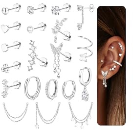 Adramata 20Pcs Helix Piercings Chirurgenstahl Piercing Ohr Hypoallergen Ohrstecker Set Knorpel Ohrringe Damen Klein Ohrringe Creolen Gold Silber Conch Helix Tragus Piercing Schmuck