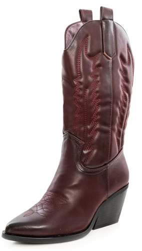 Toocool Botas Cowboy Mujer Estilo Western Camperas Piel Sintética Tacón 7cm Y02 [36, Burdeos]