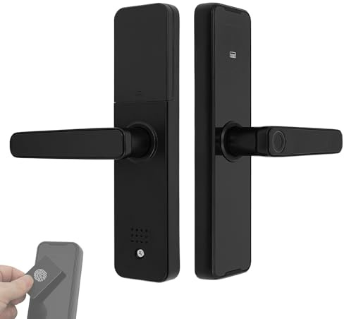 Türschloss Fingerabdruck, 5-in-1 Smart Türschloss mit APP-Fernbedienung Fingerabdruck Karte Schlüssel Code-Entriegelung, Intelligentes Schloss für Türdicke 30-50mm Schlafzimmer und Büro (Schwarz)