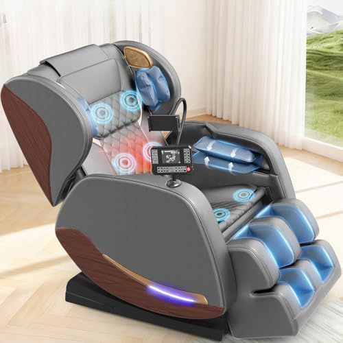 Ganzkörper Massagesessel mit Wärmefunktion,14 Ganzkörper-Massagerollen | 8 Airbags,Fußsohlenmassage, Schwerelosigkeit,Bluetooth-Lautsprecher,12 cm verstellbare Fußstütze,Touchscreen-Controller
