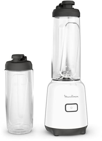Moulinex - Mix & Move Mini blender 300W avec 2 gourdes de 0.6L - Blanc | Mixeur smoothie pour boissons nomades - Lames amovibles pour nettoyage facile - Format compact pour rangement optimisé