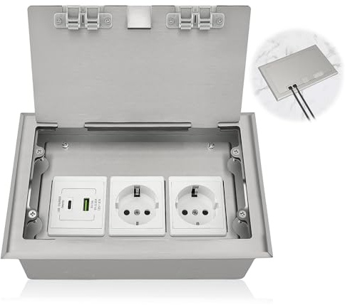 Presa da pavimento per serbatoio da pavimento, in acciaio inox, con 2 prese europee, 16 A, 4000 W CA, 250 V, IP54, impermeabile, per interni, per cucina, ufficio, soggiorno, casa