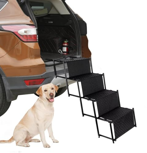Vlocky Hundetreppe Auto, 4-stufige Hunderampe Auto klappbar, wasserdichte und rutschfeste Oberfläche, für Große und Kleine Hunde, Unterstützt Bis Zu 80KG