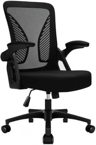 Milacyee Silla de oficina con reposabrazos ajustables, silla de escritorio ergonómica con revestimiento de malla, soporte lumbar, altura regulable, cojín acolchado de asiento, silla giratoria 360°