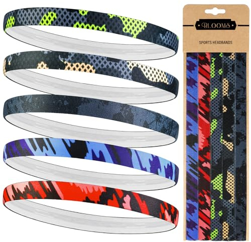 Blooms 5 Piezas Cinta Pelo Deporte - Diadema Hombre & Mujer Elásticas Cinta De Pelo Niño Antideslizante Headband para Yoga Jogging Correr Futbol