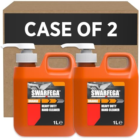 Swarfega Orange 2x1 Litre Pump Bottle, Heavy Duty Hand Cleaner for Trades People like Mechanics, Non-abrasive Cornmeal Scrubbing Agents Against Oil, Grease and Grime, for Professional Use Only