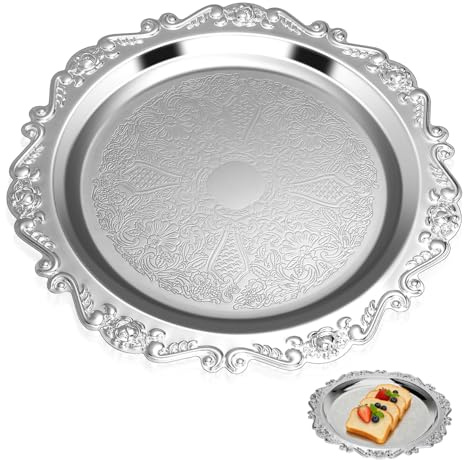 minkissy Vassoio in Ferro Vintage per Snack e Dolci, Piatto Decorativo Argento Elegante e Facile da Conservare, per Buffet e Esposizione Dessert