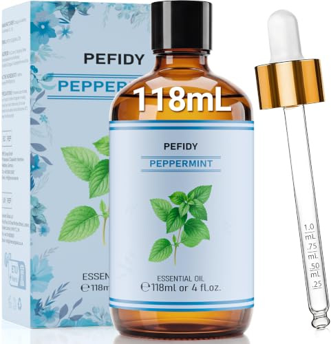 PEFIDY Pepparmynta Essentiell Olja Naturlig 118ml Stor Kapacitet Pepparmyntsolja för Diffuser Luftfuktare och Massage Uppfriskande och Avslappnande Myntolja för Hem och Kroppsvård