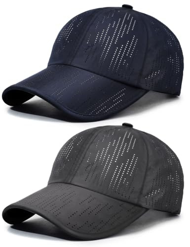 AYPOW 2-pack snabbtorkande baseballkeps män kvinnor, andningsbart nät ostrukturerad löparhatt, UV-skydd lätt justerbar vikbar utomhussporthatt för träning vandring promenader golf