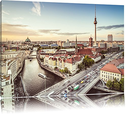 Pixxprint Skyline von Berlin, Größe: 60x40cm, Leinwandbild, fertig gespannt, Wandbild, Dekoration, Kunstdruck, kein Poster