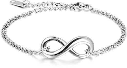 JewelryWe Schmuck Damen Armband Fußkette, Lieben Infinity Zeichen Charm Armkette Fußkettchen, Edelstahl, Silber - kostenlos Gravur
