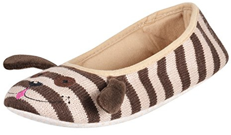 Ladies Novelty Puppy Dog Ballet Ballerina Slippers Fabric Non-Slip Sole UK 5-6 Brown