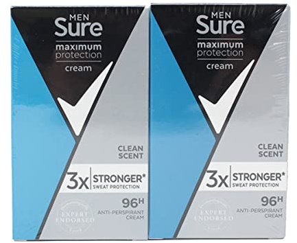 2 x 45ml Sure Men Maximum Protection 48H Anti-Perspirant Deodorant - Clean Scent