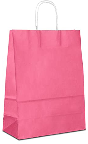 Papiertüten pink mit Kordel-Henkel I 100 Stk. 32+12x41cm I Papiertragetasche für Einzelhandel, Weihnachten, Mitbringsel, TO-GO I Geschenktüten aus Kraftpapier I HUTNER