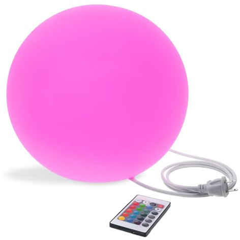Modern Home Color-Changing LED Glow Ball - 16-Color Remote-Controlled Light Sphere w/Power Cord – Indoor/Outdoor Ambient Mood Lighting, Waterproof, Plug-in (12)