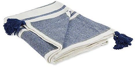 DII Nuevo Tradicional Manta Tejida a Rayas cheurón de 2 Tonos, Algodón, Azul Marino, 50x60