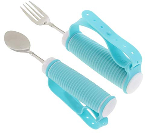 Adaptives Gabel- und Löffel-Kit für Handzittern - Biegbares Besteck mit Handgurt - Esshilfe Anti-Shake Geschirr für ältere Menschen, Parkinson & Arthritis