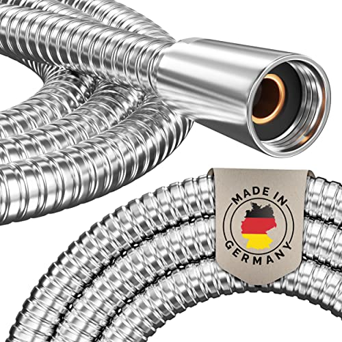 PRISMA Brauseschlauch 2m Edelstahl mit doppeltem Verdrehschutz. Duschschlauch MADE IN GERMANY - Extrem flexibel, verdrehsicher, mit Knickschutz. Duschschlauch mit Drehwirbel