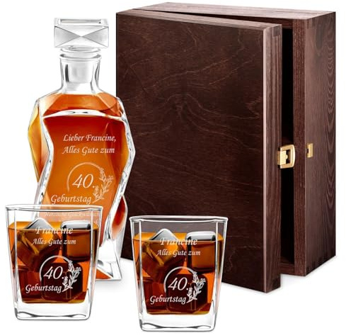 Maverton Whiskey Karaffe + 2/4 / 6er Whiskygläser Set mit Gravur - 700ml Whisky Dekanter - Geschenk zum Geburtstag für Männer - Glückwünsche
