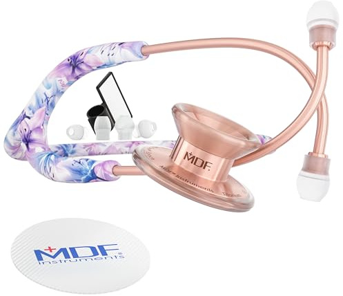 MDF Instruments MD One Epoch Leichtes Titan-Stethoskop, für Erwachsene,mit kostenlose Ersatzteilegarantie mit Transportetui Monet | Roségold MDF777TMORG