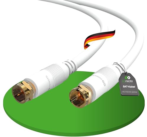 conecto SAT Antennenkabel 1,5m, Koaxialkabel TV doppelt geschirmt, weiß | Kabel mit F-Stecker für HDTV, Receiver, Satellit, DAB und Radio mit verlustarmer Signalübertragung