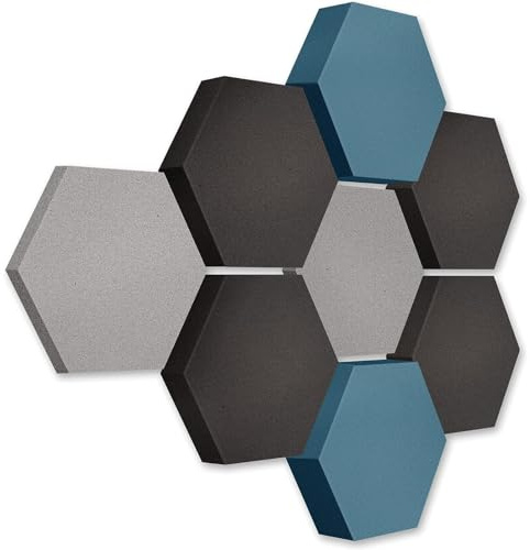 platino24 LOFT Honeycomb Schallabsorber – 8er Set – Wand & Decke – 3 Farben | Schalldämmung – Akustikpaneele – 3 Größen – Ø300mm – Montage ohne Werkzeug – Plantingrau, Anthrazit, Maritimblau