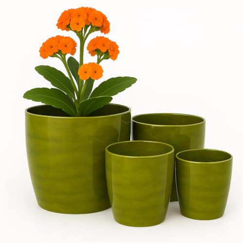 Home Garden Ornaments Blumentopf, Übertopf Set 4 Stück aus Kunststoff Marmor-Optik 12/14/16/18 cm Übertöpfe für Zimmerpflanzen (Grün)