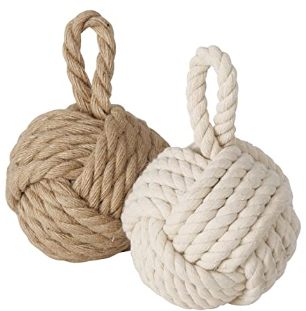 Boltze Türstopper Set Jute Knoten Natur Strick Kugel Stoff Boden 1,5 kg Gewicht mit praktischer Schlaufe (2er Set)