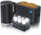 Arendo - Wasserkocher mit Toaster SET und Eierkocher, Edelstahl Schwarz Wasserkocher 1,5L 40° - 100°C Toaster 4 Scheiben LED-Display 6 Bräunungsgrade Eierkocher 1-6 Eier Messbecher BPA frei