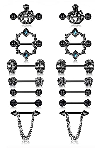 Kakonia 7Paar Nippelringe Nipplerings Nippelpiercing Für Frauen Edelstahl Rosegold CZ Barbell Blume Ringe Brustwarzenpiercing Piercingschmuck Set