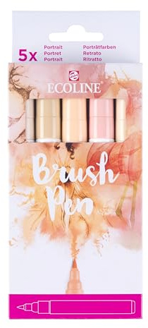 Ecoline Brush Pen-Set mit 5 flüssigen Aquarellstiften – Beige-Rosatöne | Mischbare Pinselstifte für Handlettering, Zeichnen und Basteln