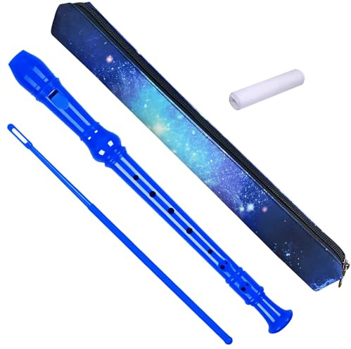 Auteey 8 Holes Plastic Soprano Recorder with Cleaning Rod and Bag, Professional German Style C Key Recorder for Kids Beginners Students(Blue)
