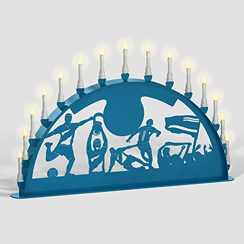 Außenschwibbogen Schwibbogen Lichterbogen 15 flammig/Metall - Motiv: Fußball (RAL 5015 himmelblau blau, 1 Meter)