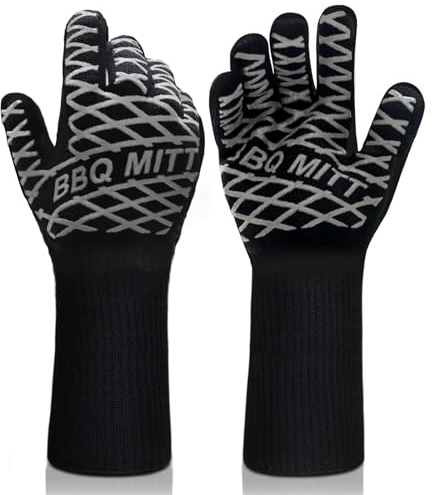 Grillhandschuhe, Ofen Handschuhe 800°C Extreme Hitzebeständig 15inch Lange rutschfeste Silikon Kochhandschuhe Zum Grillen, Grillen, Backen, Schweißen (Grau)