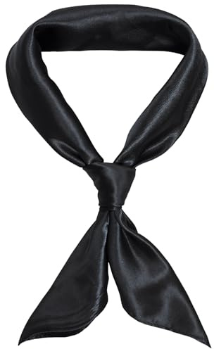 jerbro Damen Chiffon Seidentuch Schals Seidenschal Bandana Halstuch Kopftuch Geschenk Frauen Mädchen Halloween Karneval Kostüm Zubehör 60 * 60 cm (Schwarz, 60 * 60 cm/23.6 * 23.6 in)