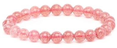 Jordgubbeskvarts armband | 100% äkta naturstenar | bekvämt och elegant | koreanskt elastiskt snöre och smyckeskrin medföljer (Jordgubbeskvarts, 8mm)