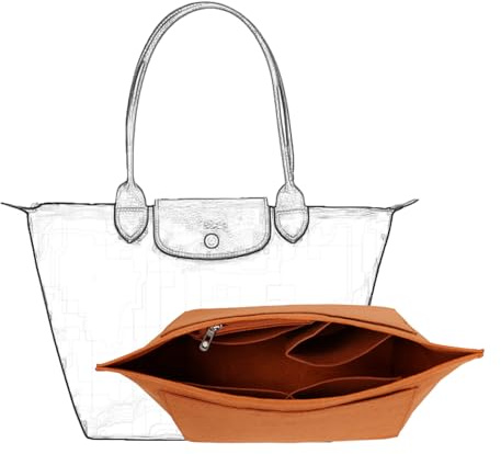 D.DUO Felz Handtasche Insert Organizer für Longchamp (Braun, Groß) | Filz-Organizer-Einsatz für Longchamp, Multifach-Design, leichtes, langlebiges Kratzerfilz, tägliche Aufbewahrung