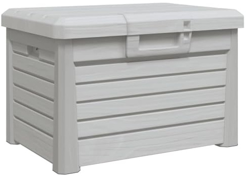 Willood Outdoor-Kissenbox Grau 73x50,5x46,5 cm Polypropylen Gartenbox mit Stauraum, Auflagenbox Design in Holz-Optik, Gartentruhe Kissentruhe Aufbewahrungsbox