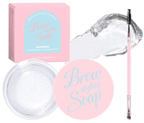 vaneria Set de Gel à Sourcils Transparent,eyebrow soap,soap brow,professionnel Maquillage Cire Sourcil (Avec brosse à sourcils à double extrémité),Forme fixe des sourcils,Appliquer directement,14g