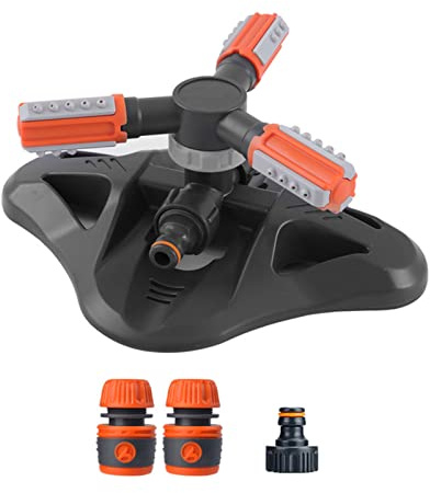 Juego de conectores de agua de 3 brazos giratorios automáticos de 360 grados, boquilla de rociado para exteriores, jardín, césped, patio, suministros de riego giratorio
