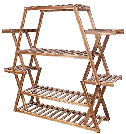 DDNGEJ Pflanzenständer, großer dreieckiger Pflanzenständer aus Holz für den Innenbereich, 6-stufiger Blumentopfhalter, Regal, Eckpräsentationsständer, Organizer-Regale, Blumenständer